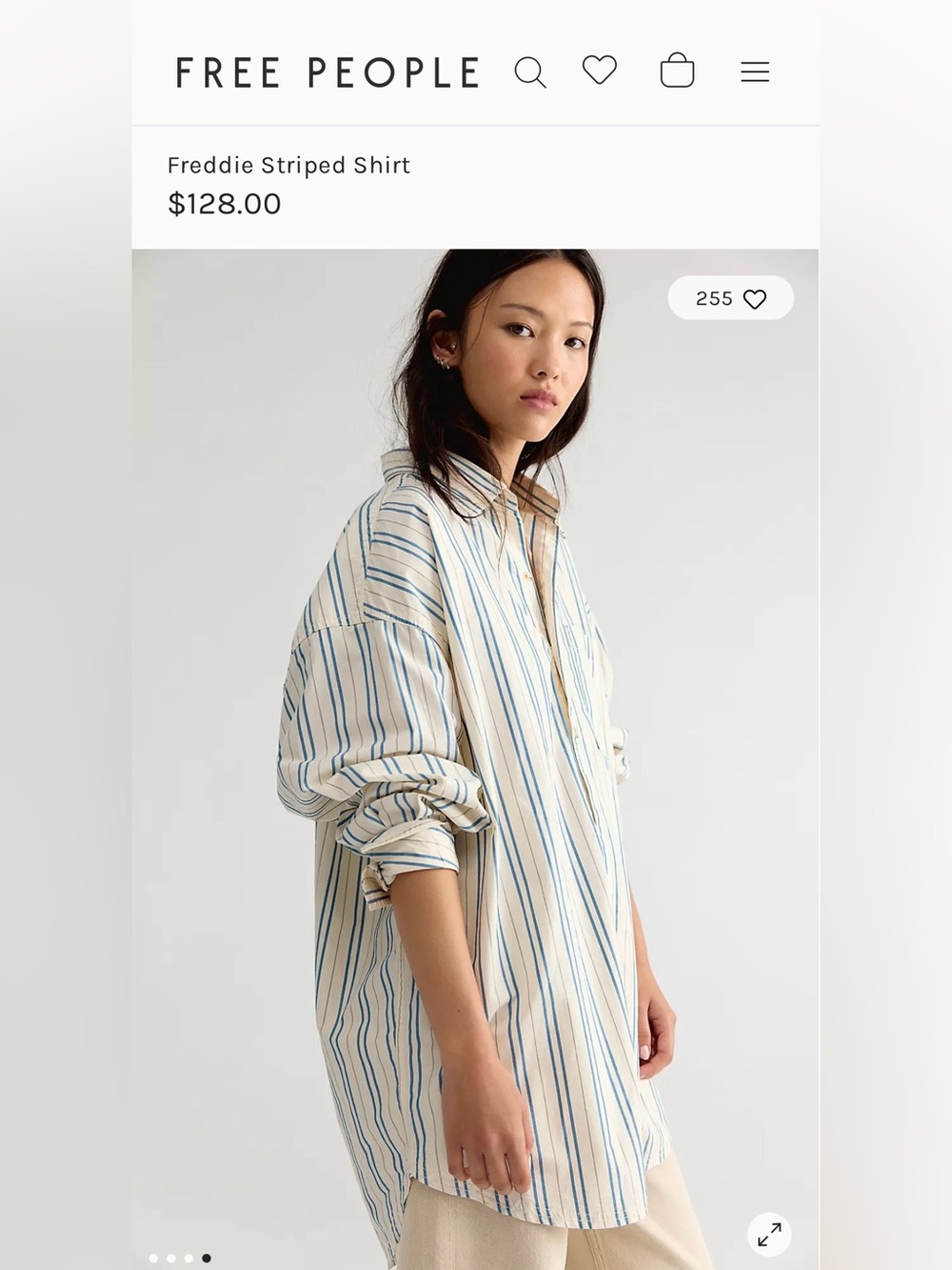 Free People Freddie Striped Shirt in Cream and Blue